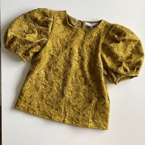 Gold Puff Sleeve Textured Top
